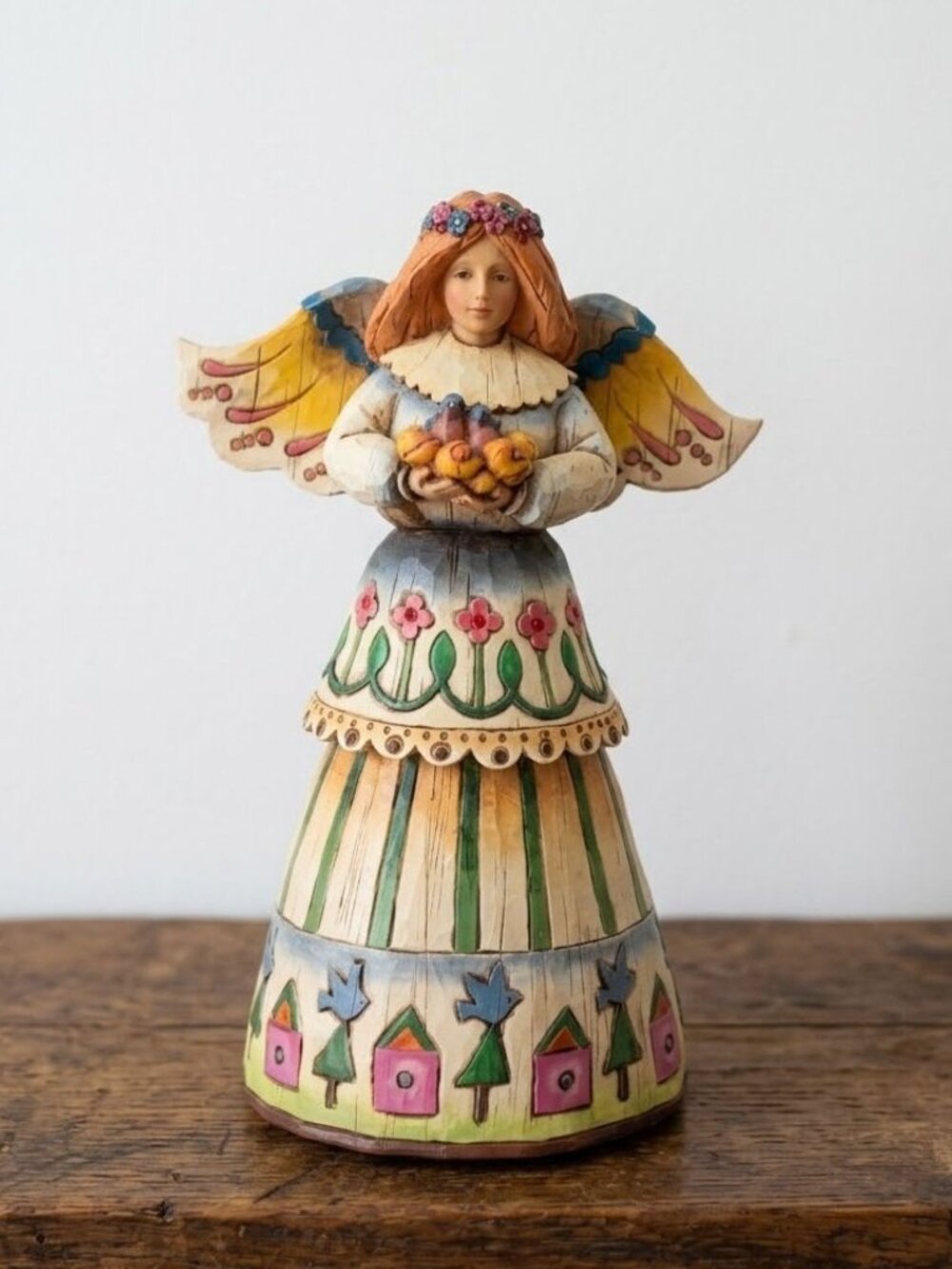 Jim Shore Heartwood Creek Angel of Love Figurine Faux Wood Birdhouses Birds 8.5"
